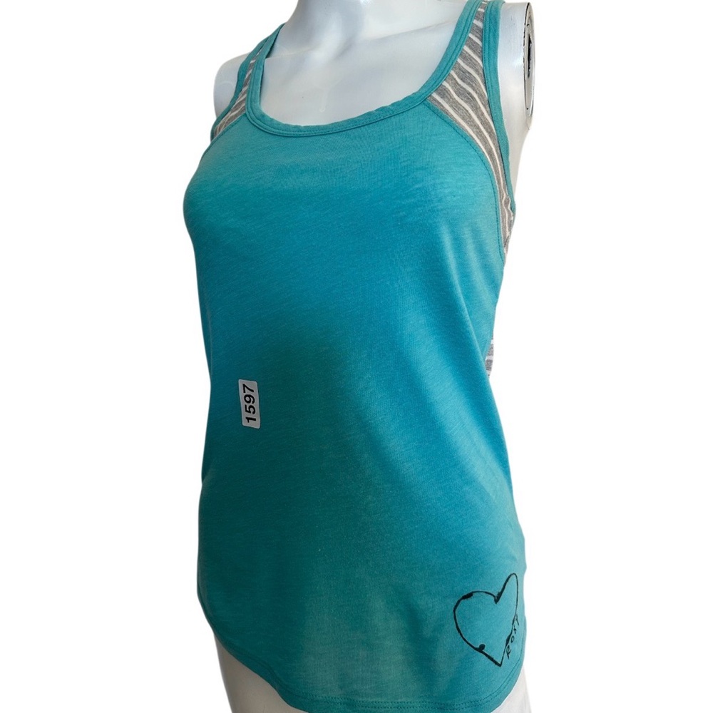 Roxy Teal Tank Top with Heart Accent striped gray white juniors M gym